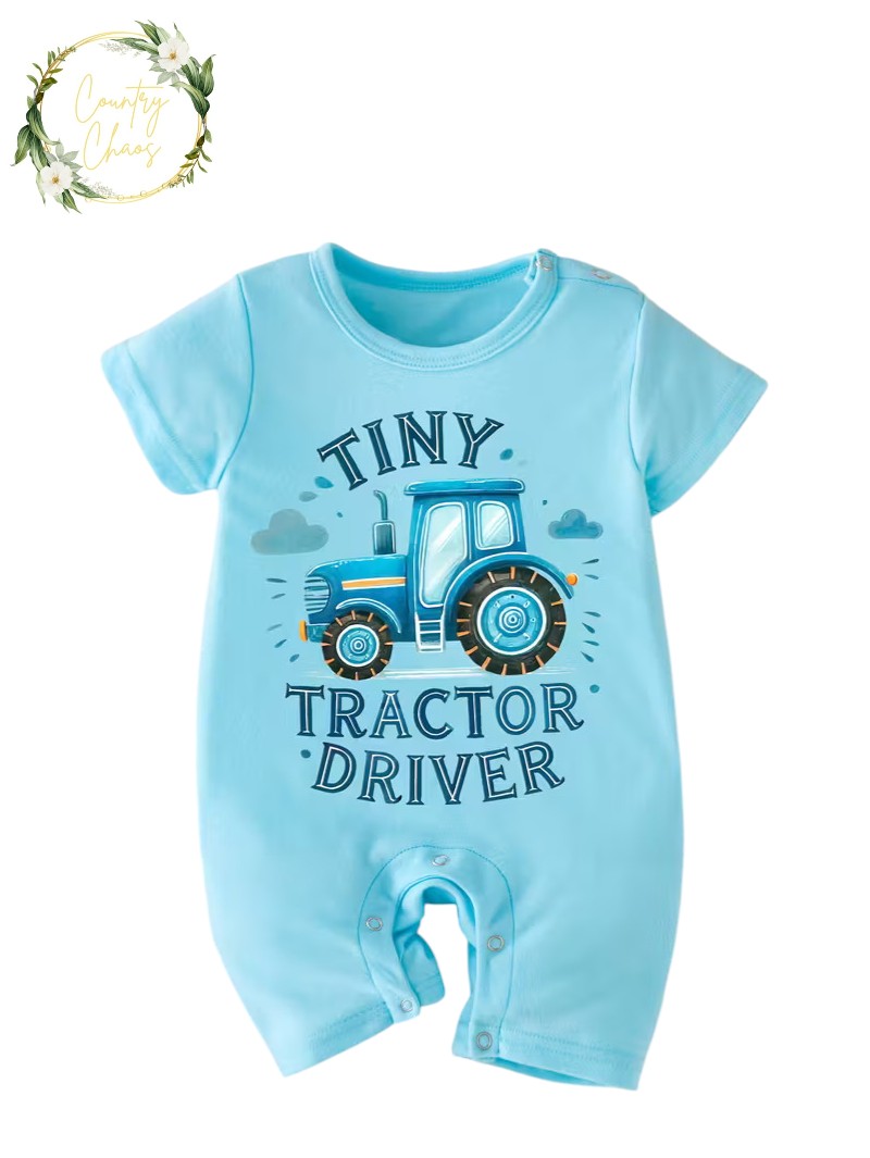 Tiny Tractor Driver Baby Romper