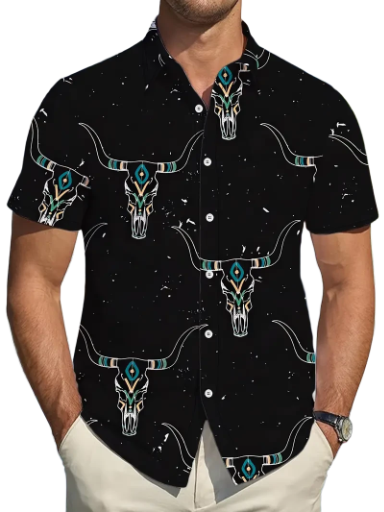 Men's Button Up Skull Print Shirt