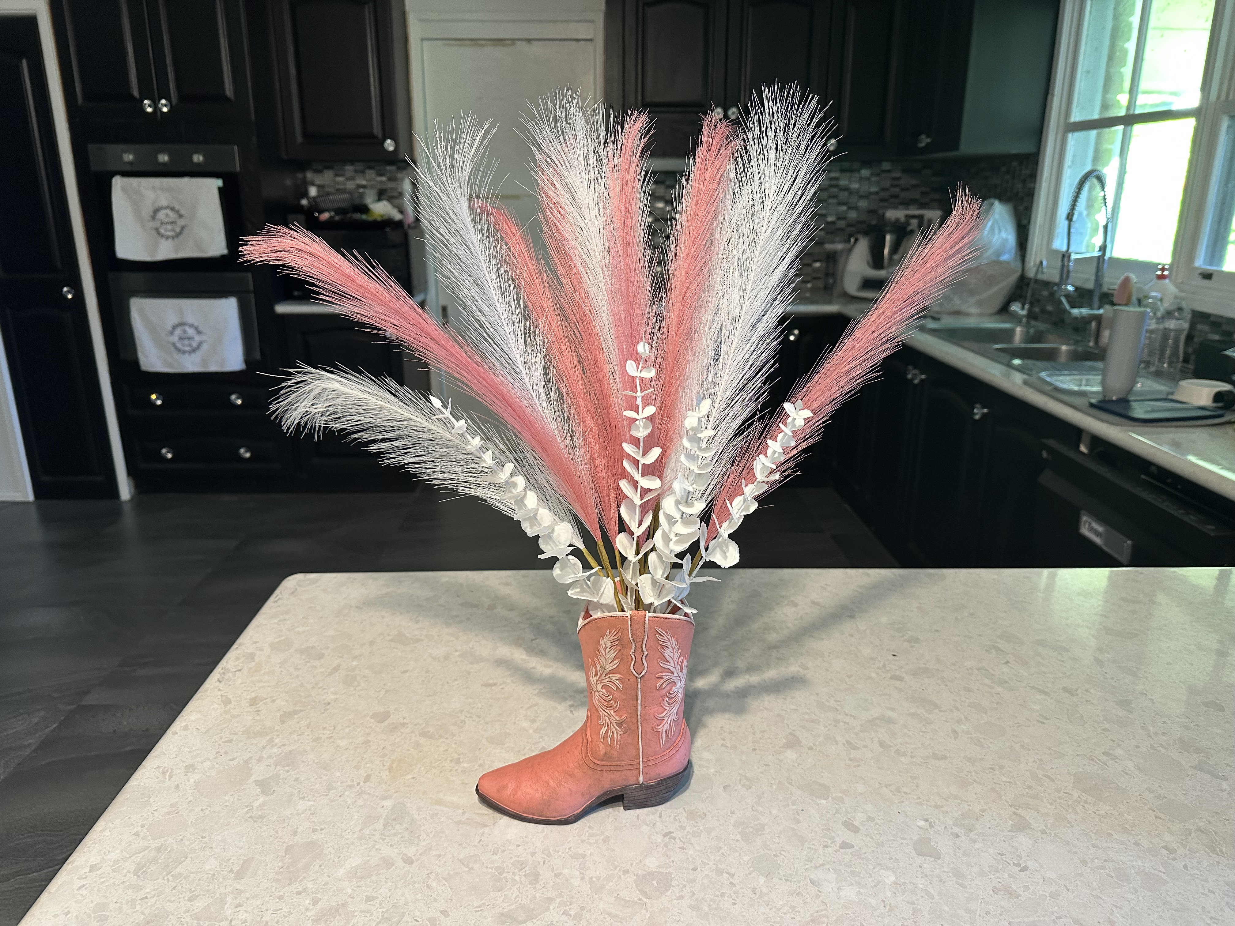 Cowboy Boot Floral Vase With Floral Arrangement