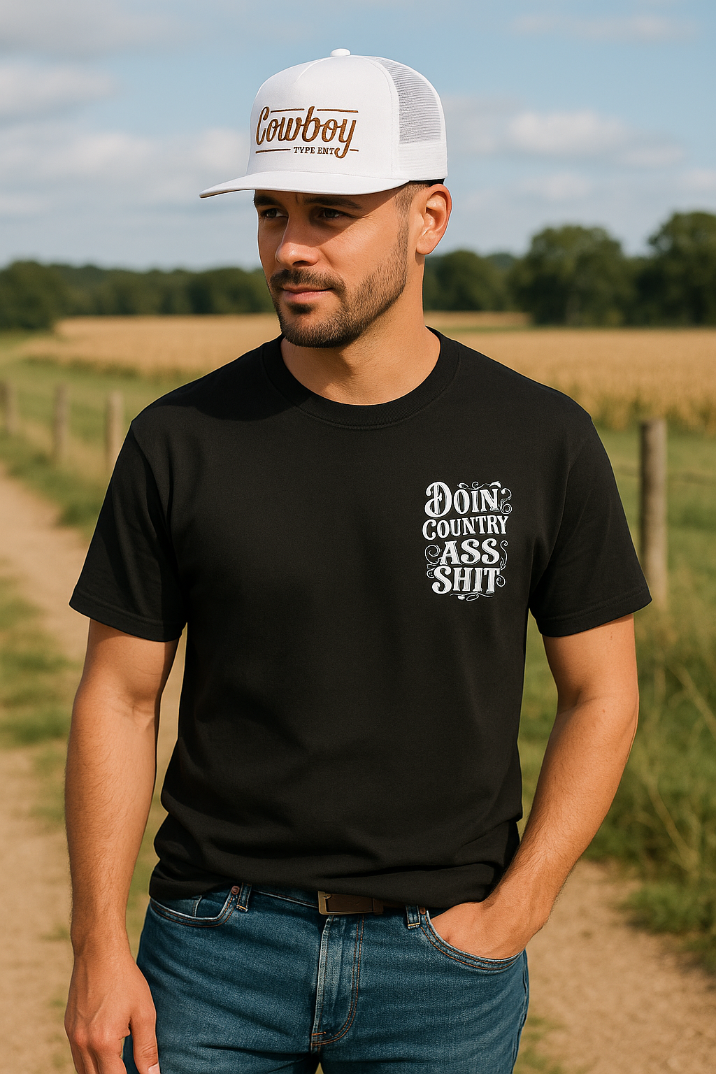 Country Style Graphic T-Shirt Black 