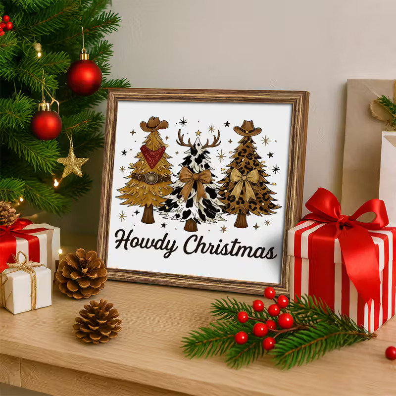 Country Christmas Wooden Framed Pictures