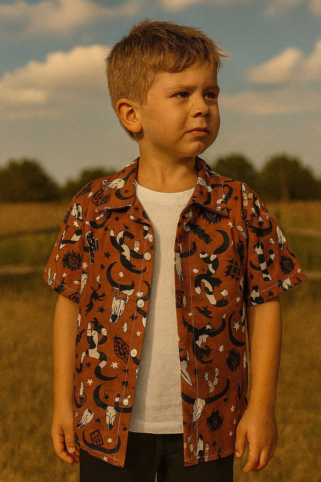 Kids' Printed Short Sleeve Button Up Shirt