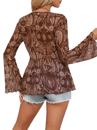 Bohemian Paisley Sheer Flared Sleeve Top