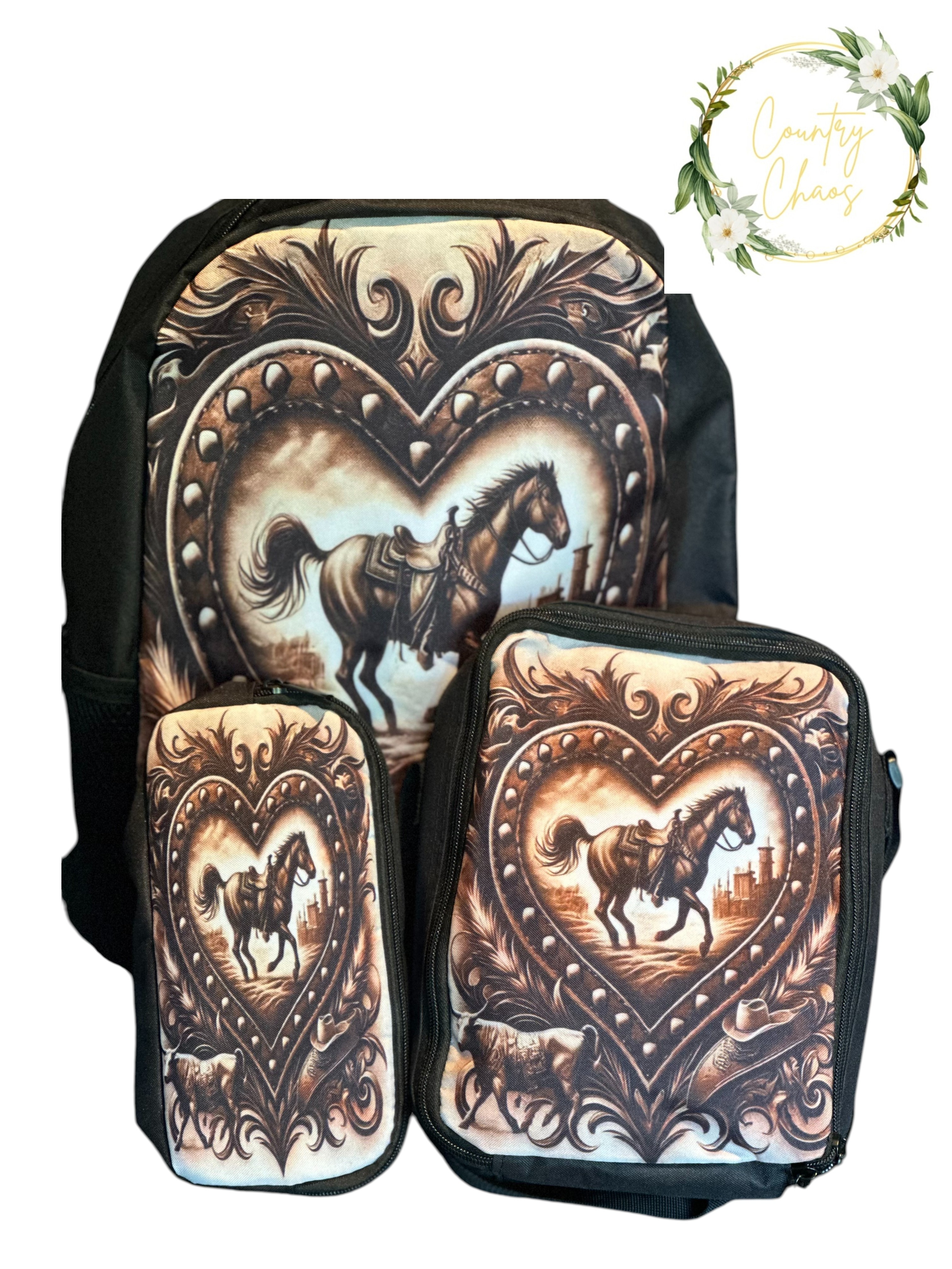 Horse Print Backpack Set