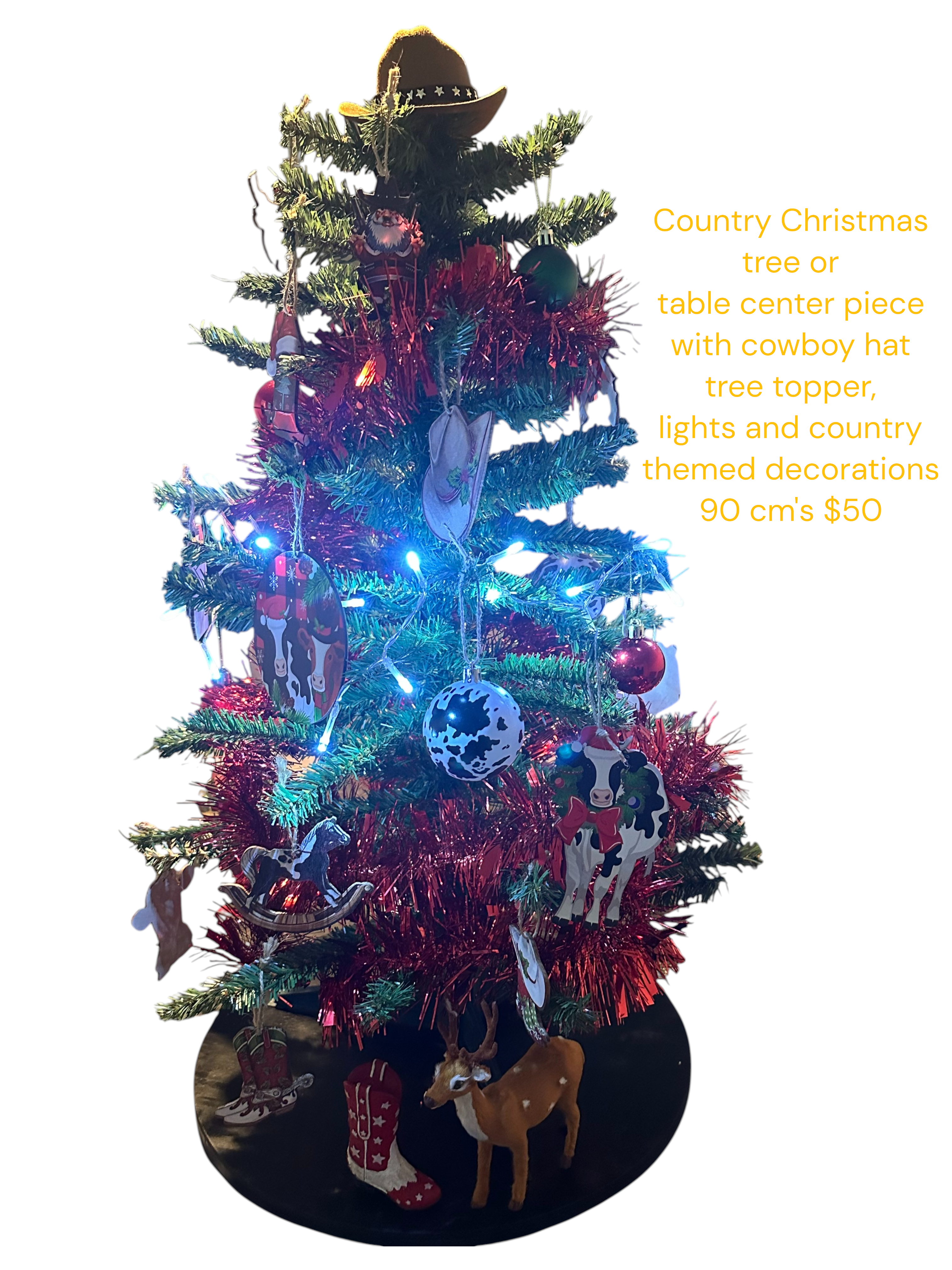 Country Christmas Tree with Cowboy Hat Topper