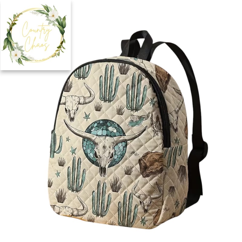 Western Cactus and Steer Skull Backpack and Laptop Case Set