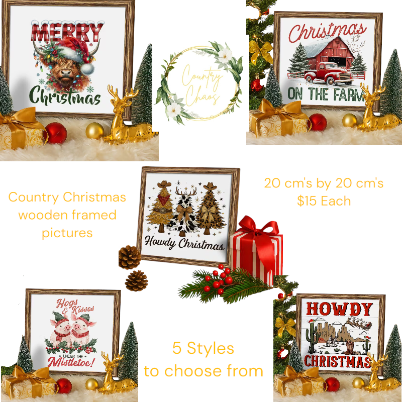 Country Christmas Wooden Framed Pictures
