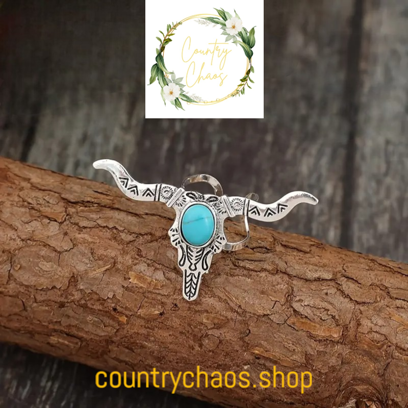 Turquoise Bull Skull Ring