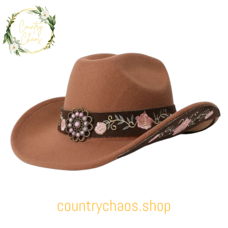 Cowgirl Hat With Embroidered Band And Sides