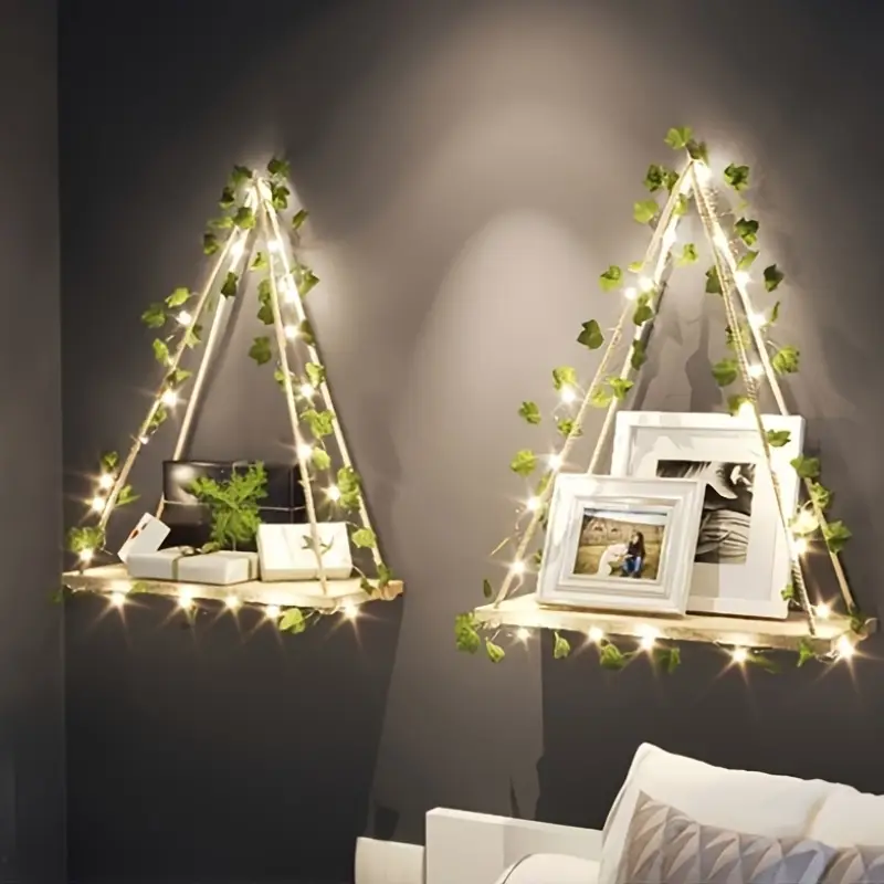 Triangle Hanging Shelf With Light Up Vine 