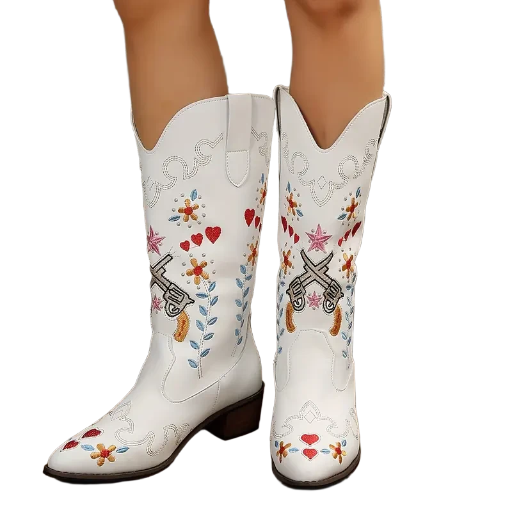 White or Black embroidered Cowgirl Boots