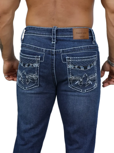 Men's Embroidered Pocket Blue Jeans
