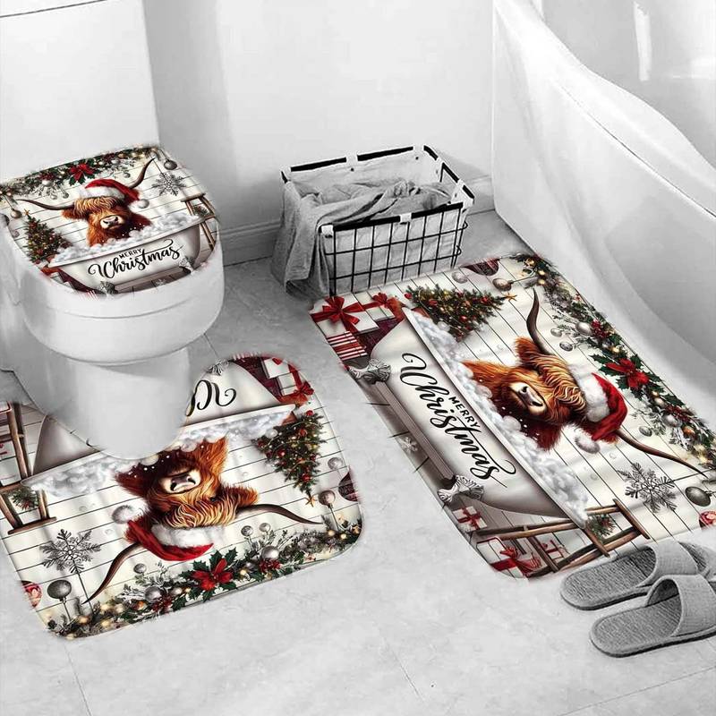 Highland Cow Christmas Bathroom Mats