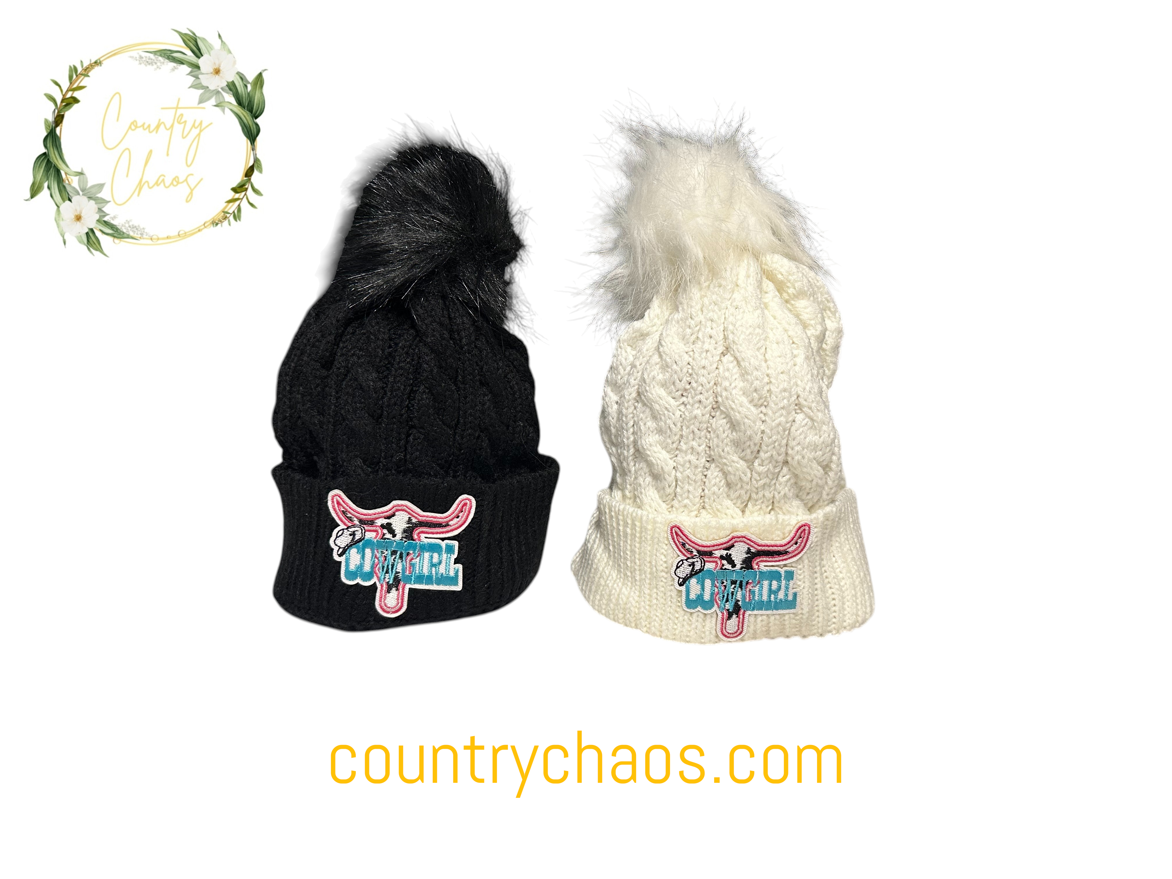 Little Girls Cowgirl Pom Pom Beanies