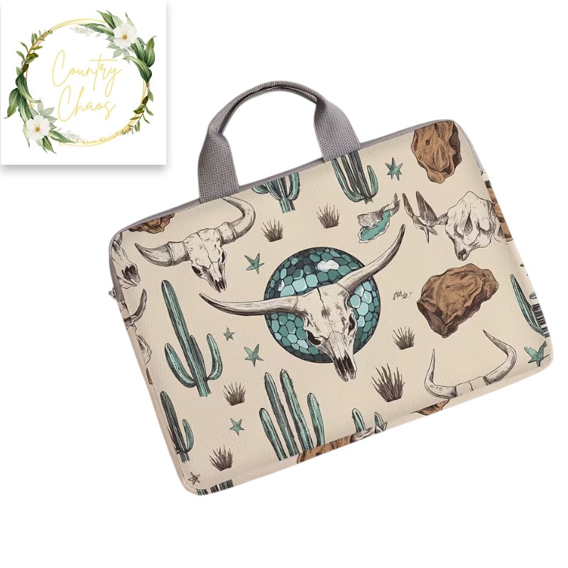 Western Cactus and Steer Skull Backpack and Laptop Case Set