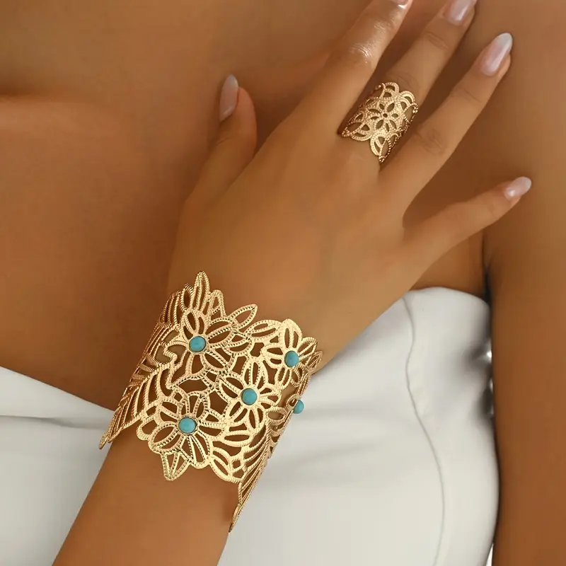 Floral Cuff Bracelet and Ring Set