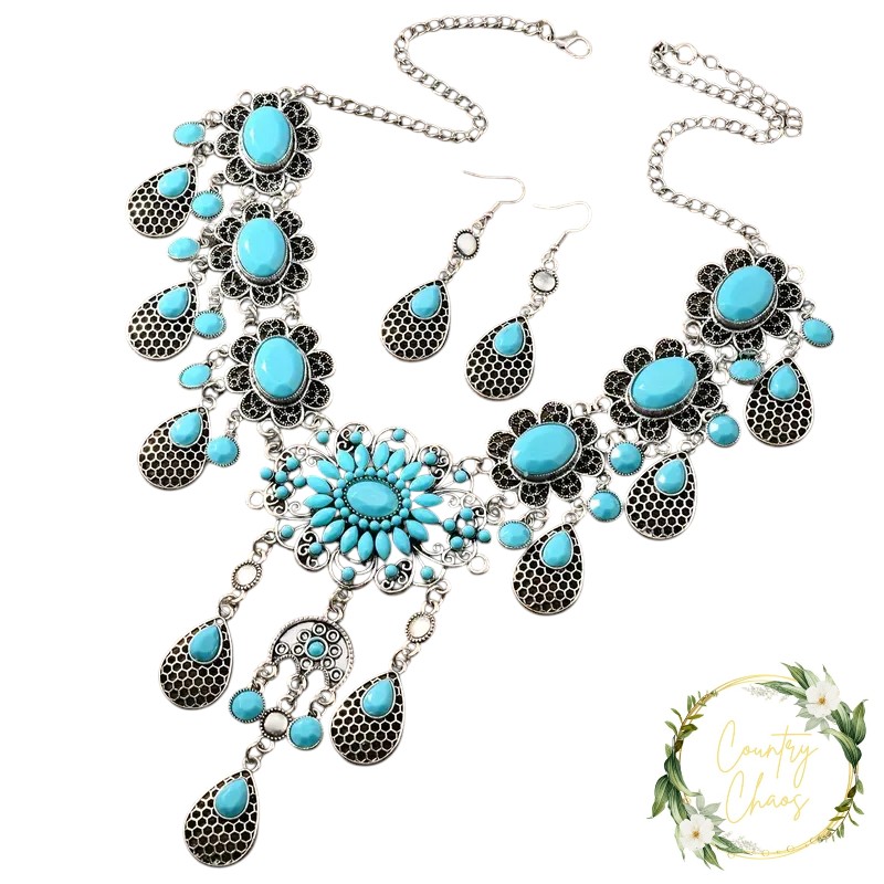 Bohemian Turquoise Statement Necklace Set