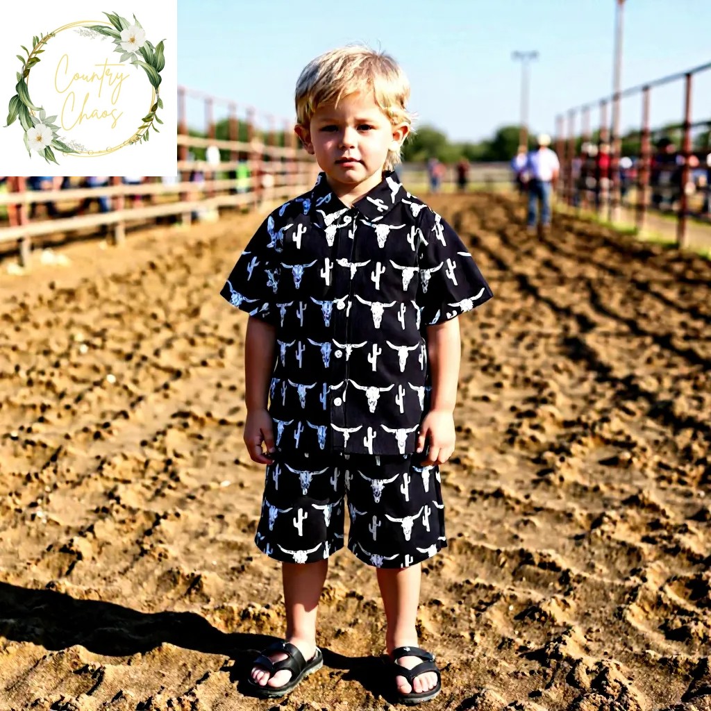 Boy's Button Up Shirt & Shorts Set 