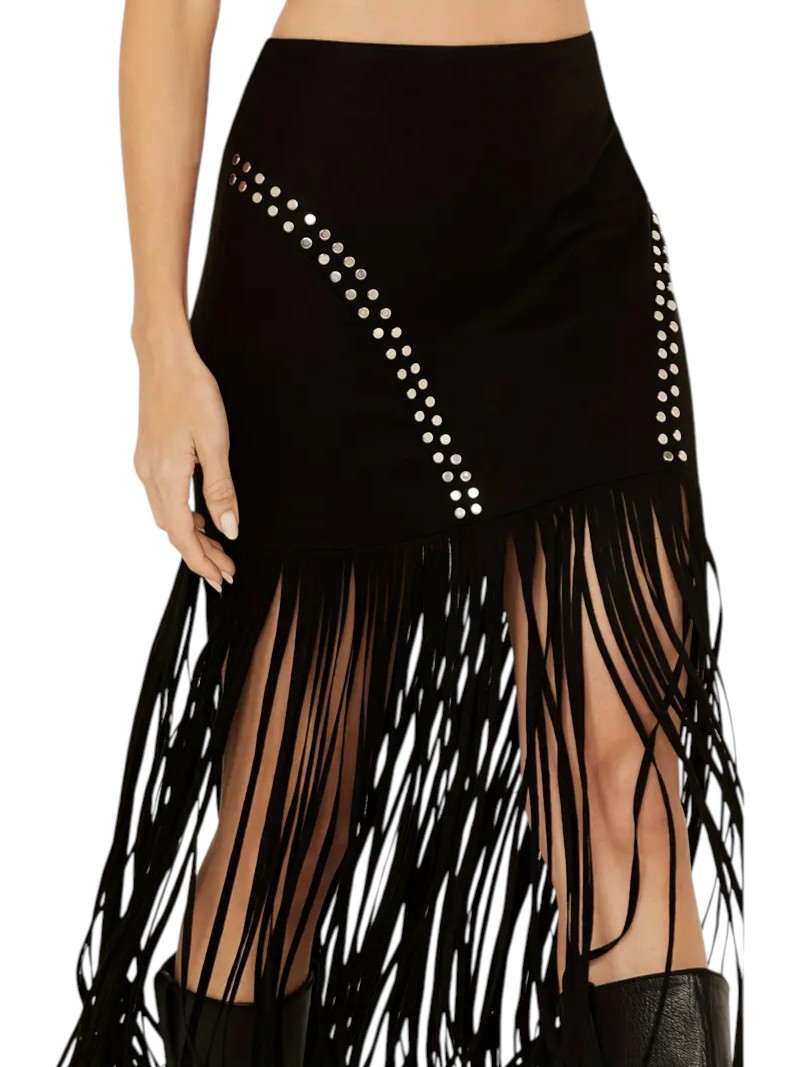 Black Fringe Studded Skirt