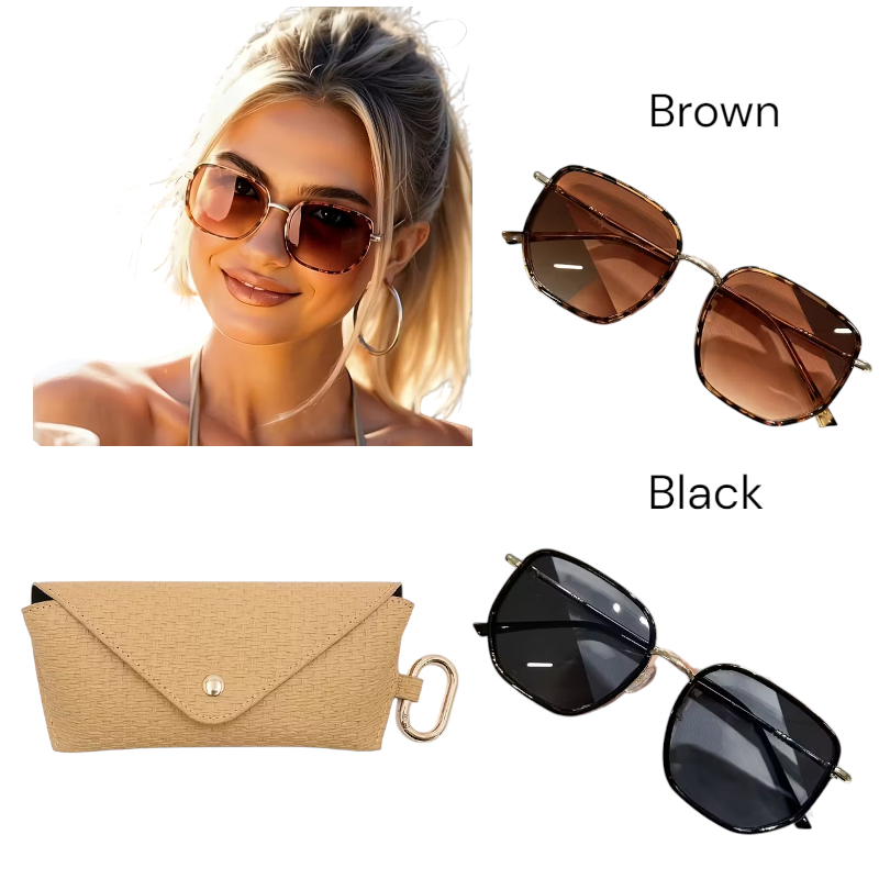 Retro Shaped Sunglasses With Clip On Case