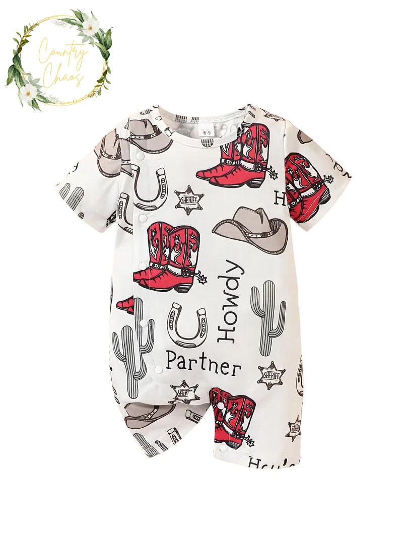 Baby Howdy Cowboy Themed Romper