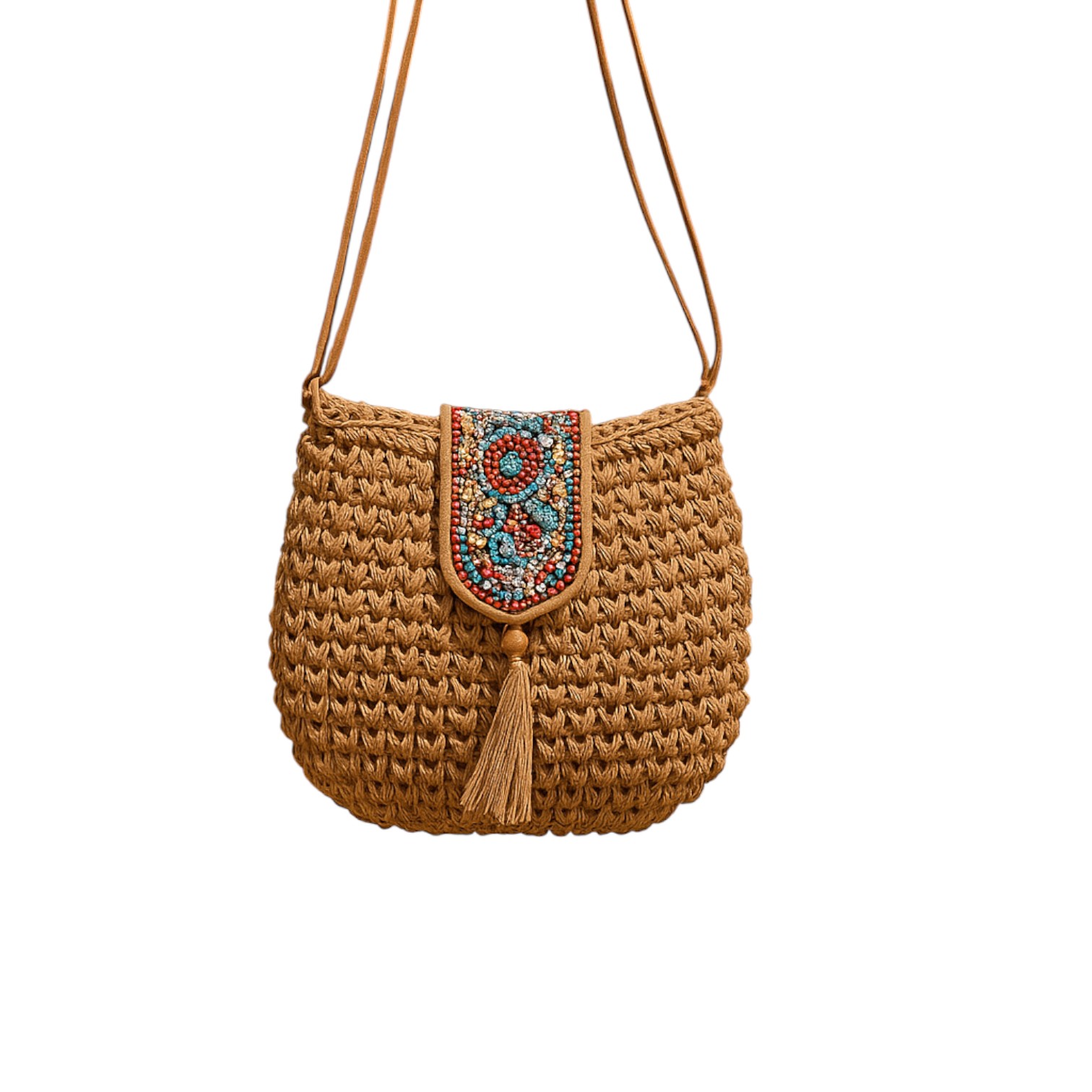 Woven Shoulder Bag With Bead Detail