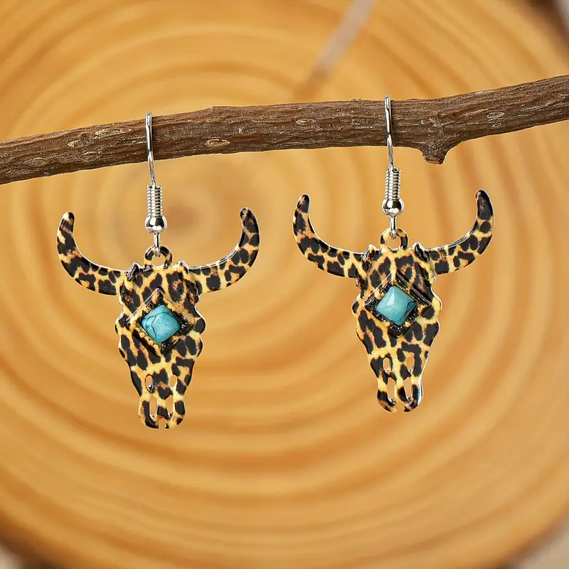 Western Boho Bull Skull Earrings