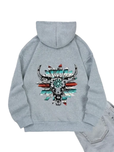 ladies Bull Skull Floral Graphic Hoodie
