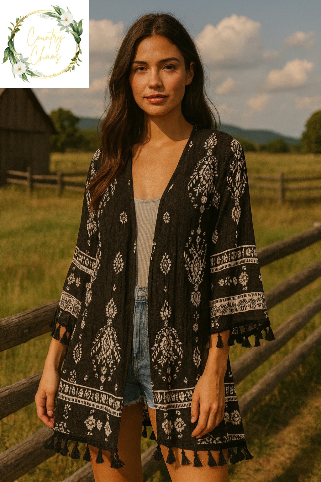 Bohemian Black Patterned Kimono