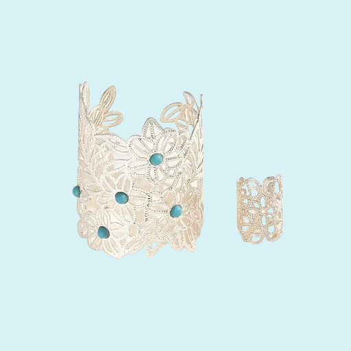 Floral Cuff Bracelet and Ring Set