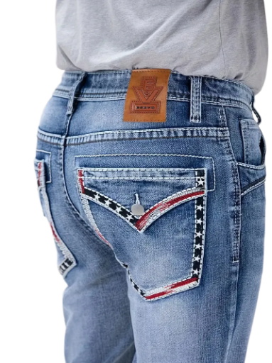 Men's Embroidered Blue Denim Jeans