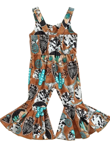 Girls Flared Country Overalls 3 Different Prints 