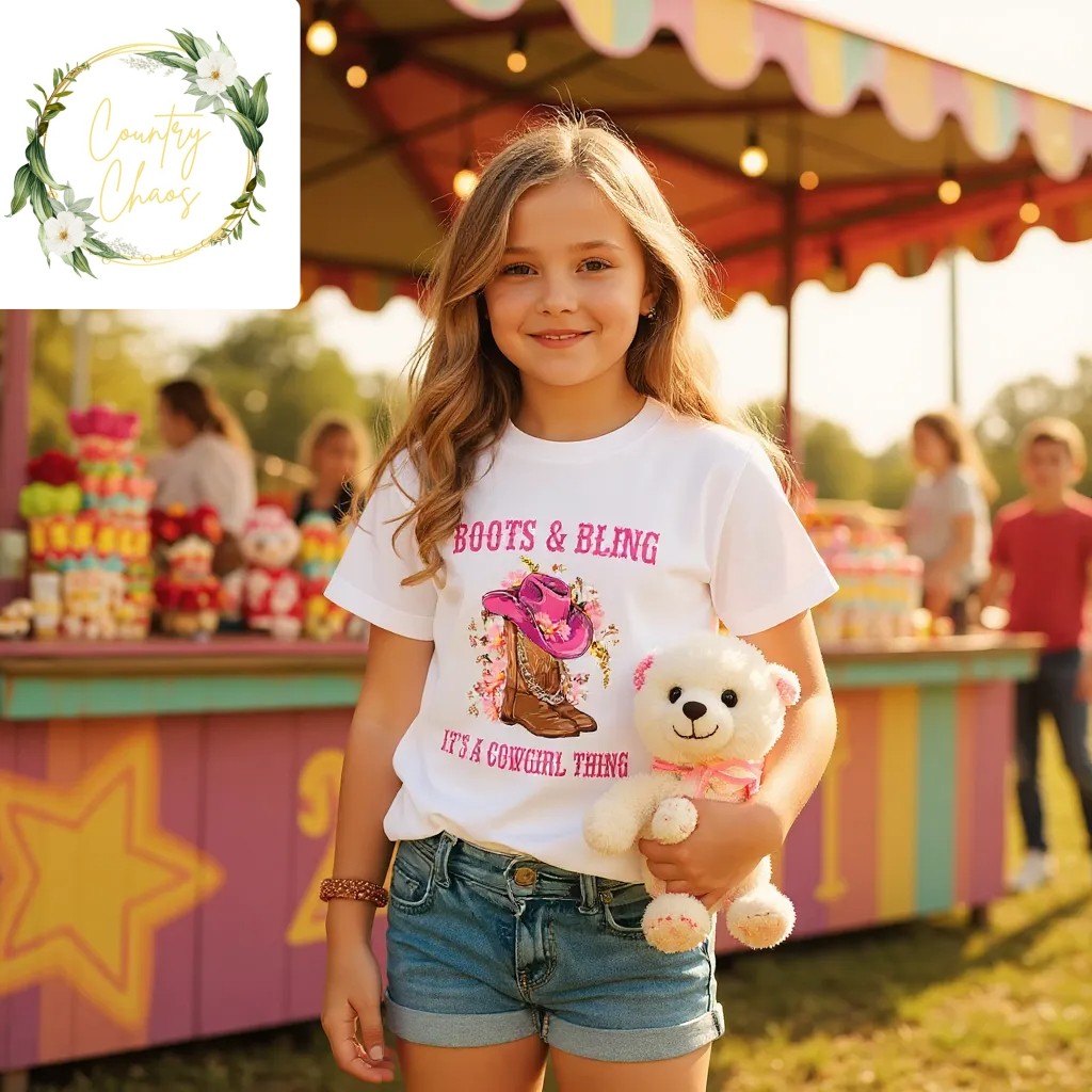 Girls’ Cowgirl Boots and Bling T-Shirt