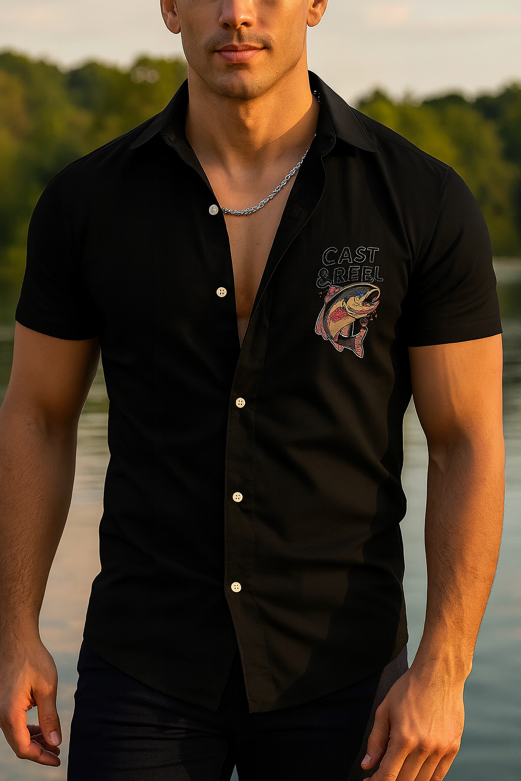 Cast & Reel Black Short Sleeve Button Up Shirt