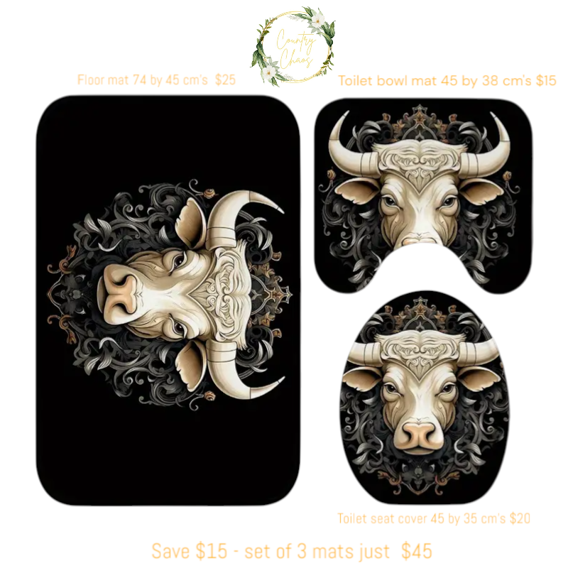 Black Bull Print Bathroom Mats