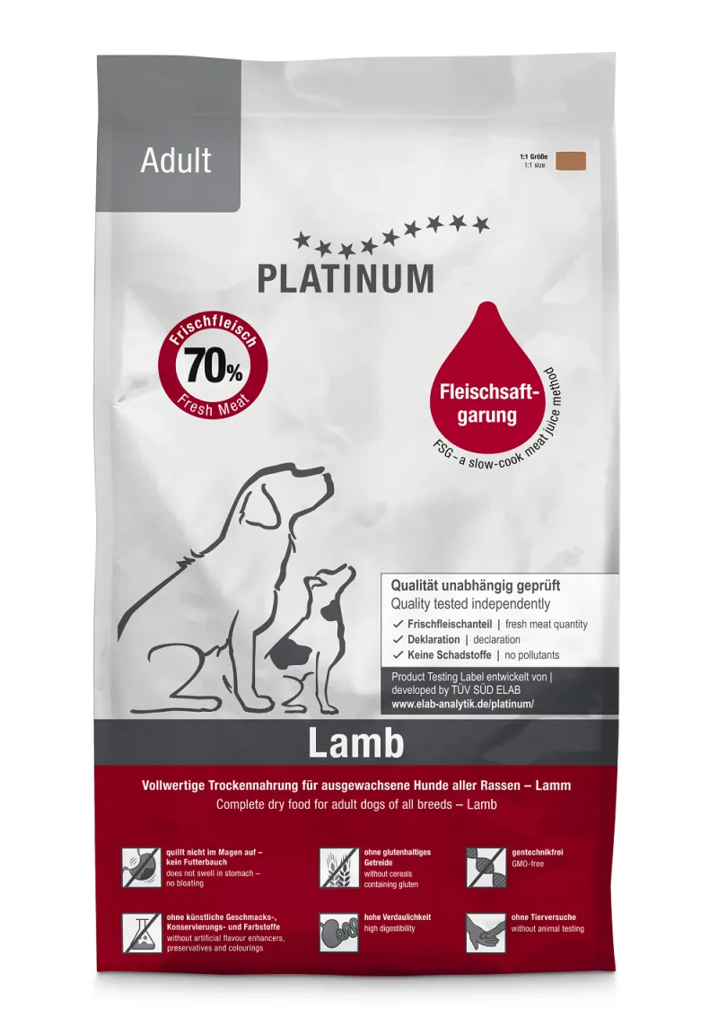 Platinum adult sausas pašaras šunims su ėriena