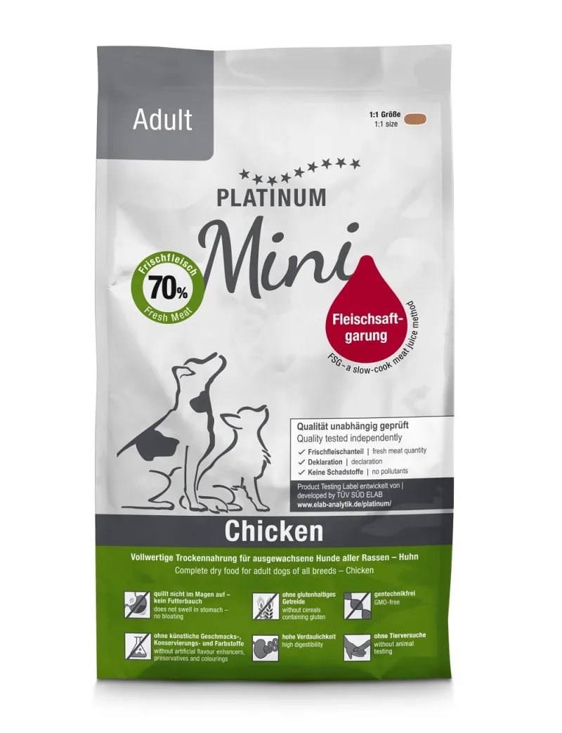 Platinum adult mini sausas pašaras mažų veislių šunims su vištiena