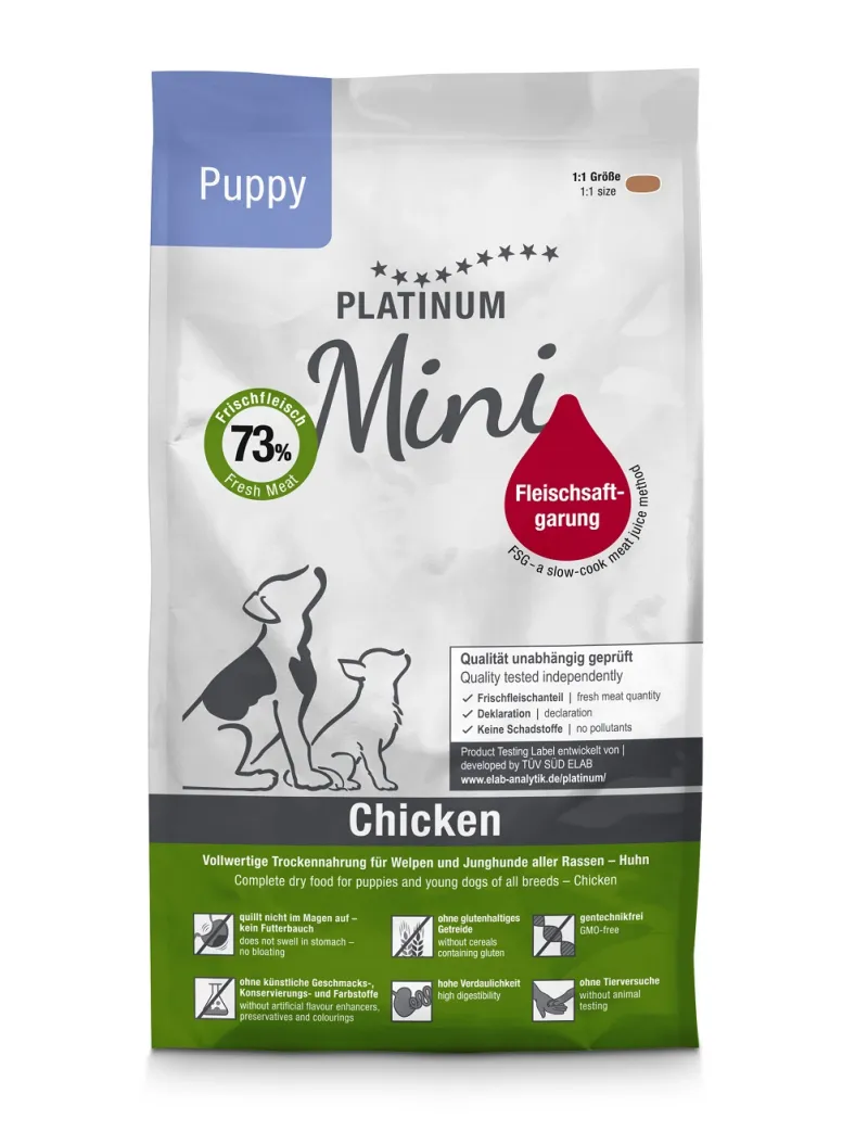 Platinum puppy mini sausas pašaras mažų veislių jauniems šuniukams su vištiena