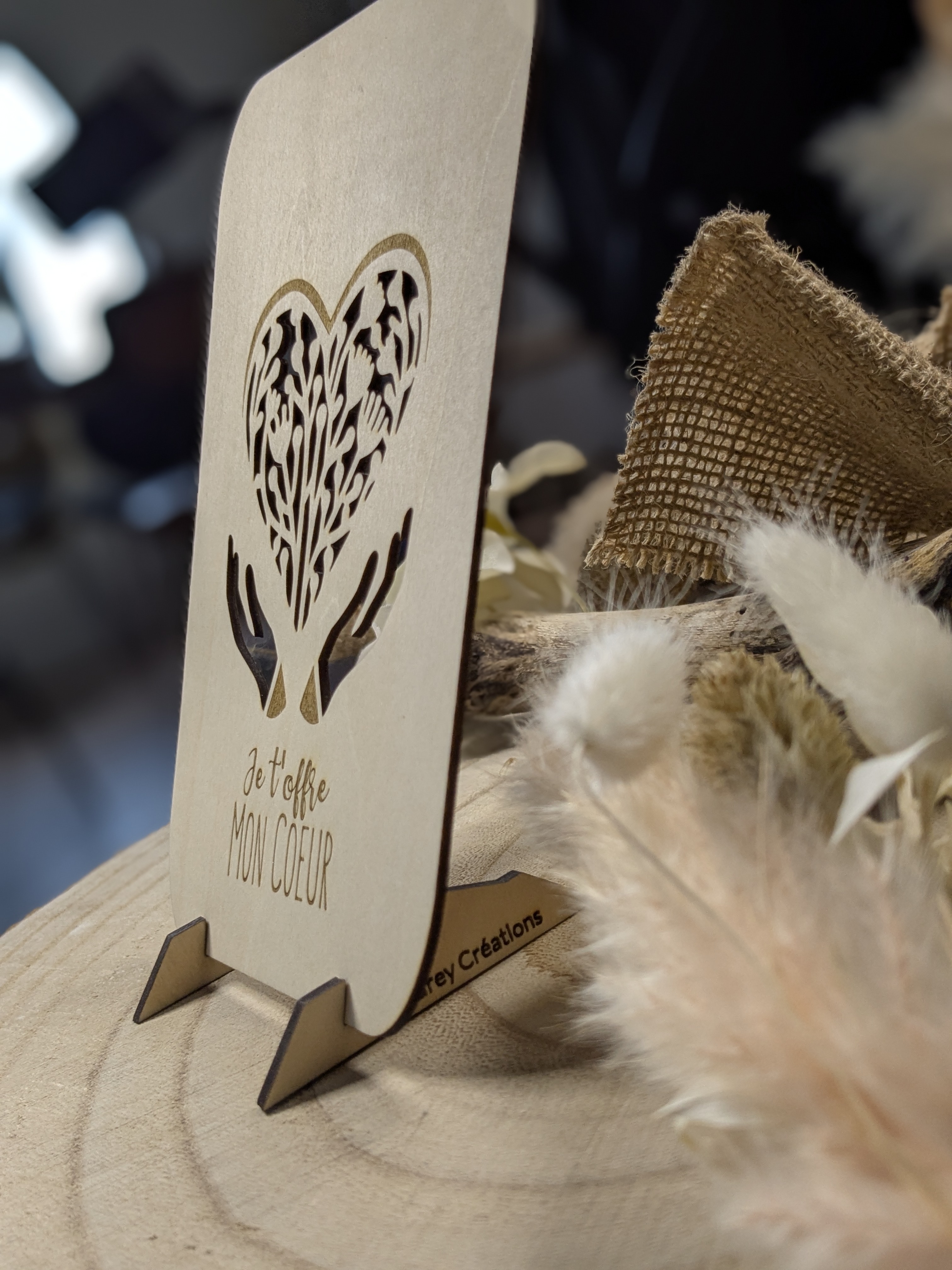 Carte en Bois "Je t'offre mon coeur"