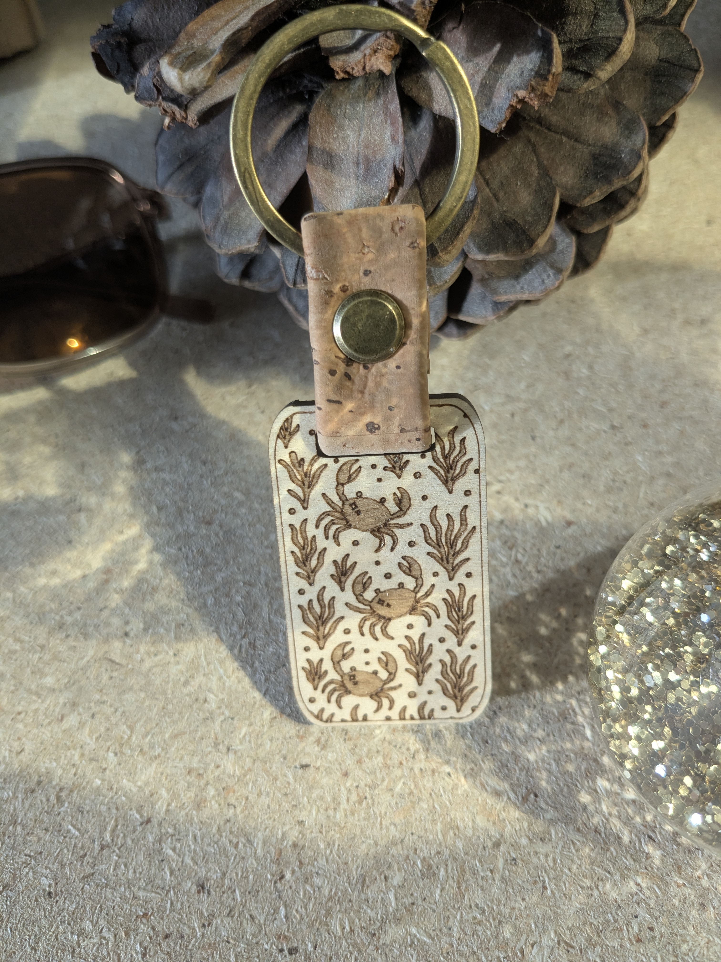 Porte-clés en Bois et Liège - Motif Crabes
