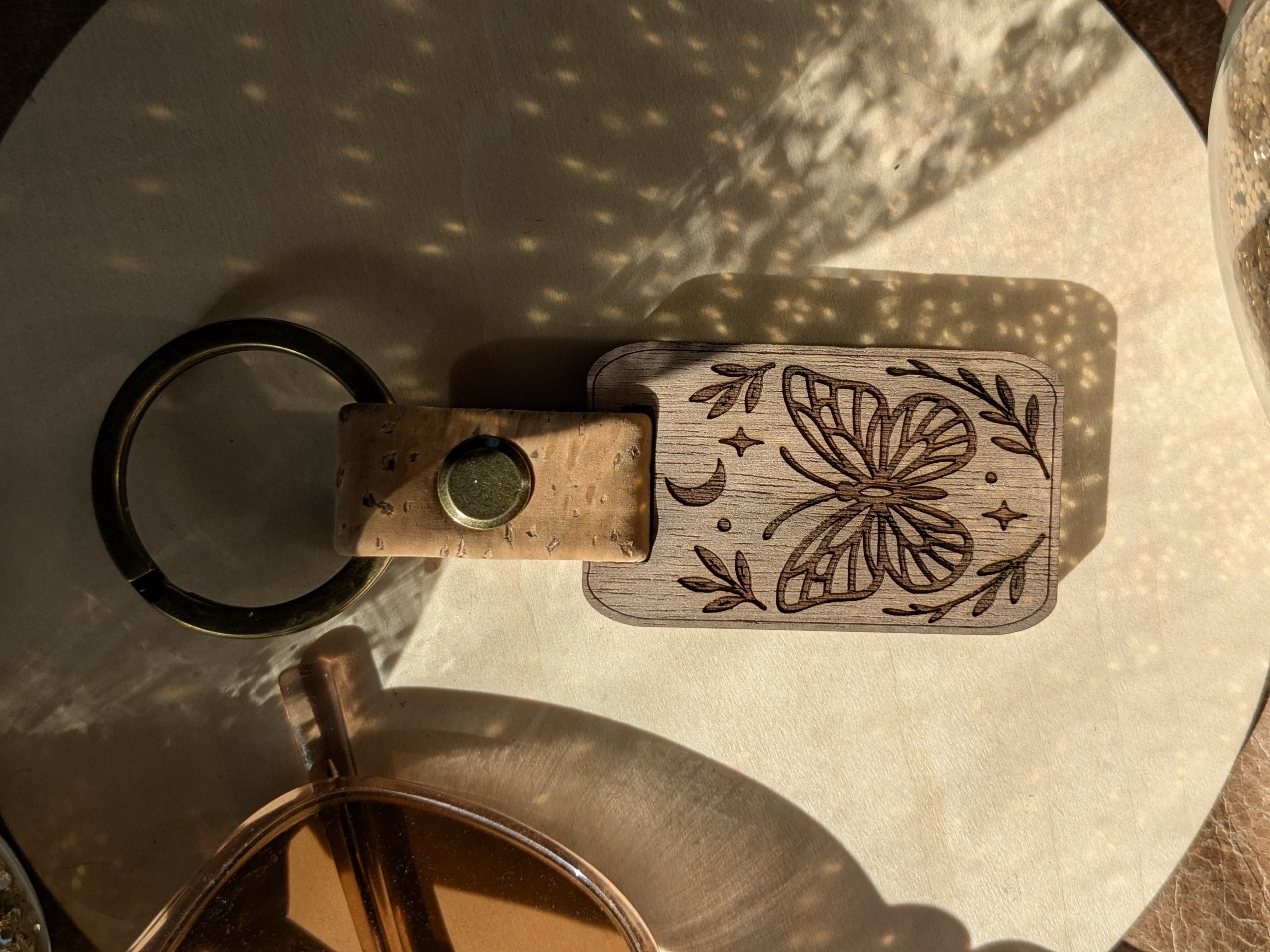 Porte-clés en Bois et Liège - Papillon