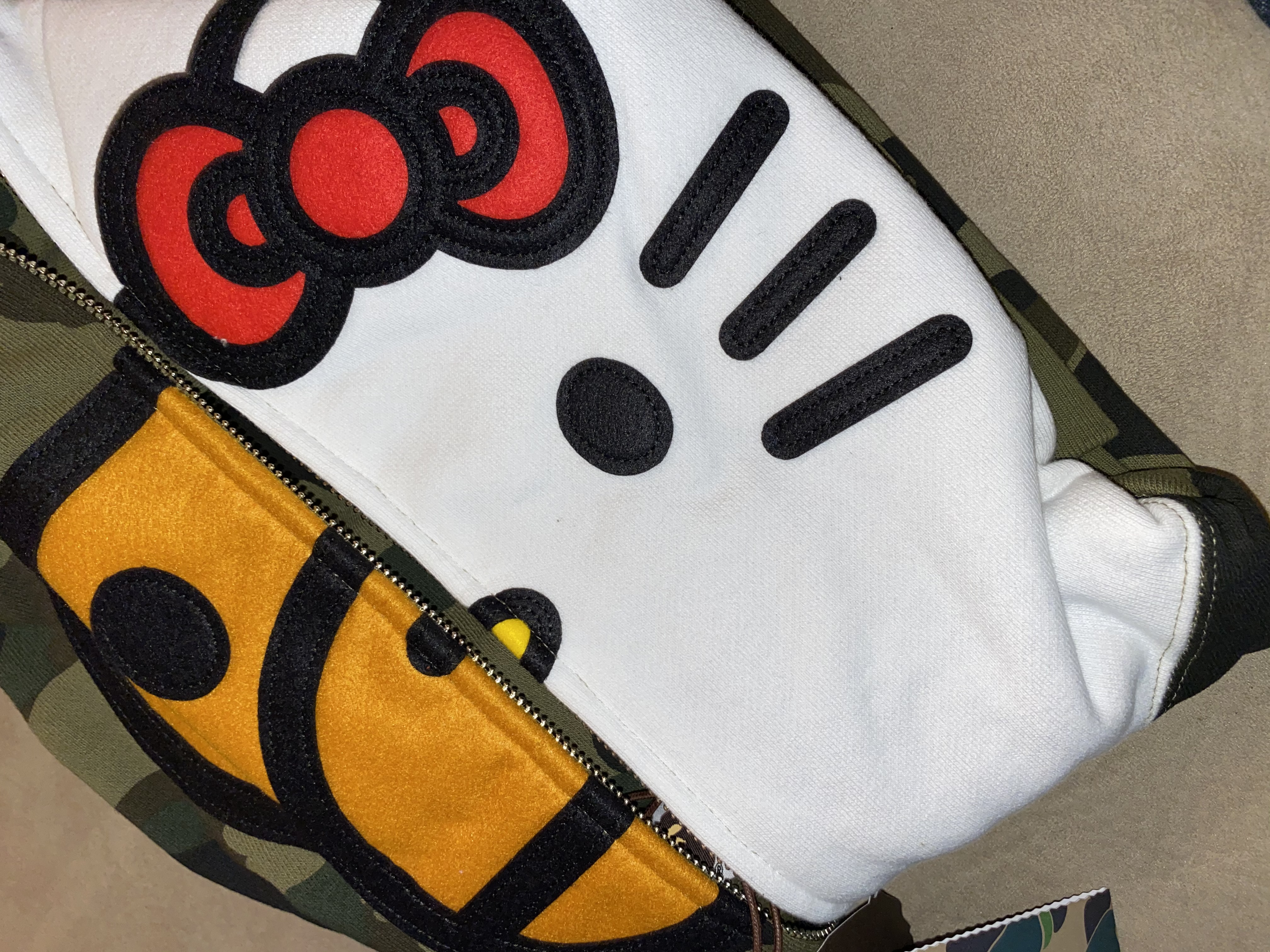 A Bathing Ape x Baby Milo x Hello Kitty 1st Camo Green Hoodie 