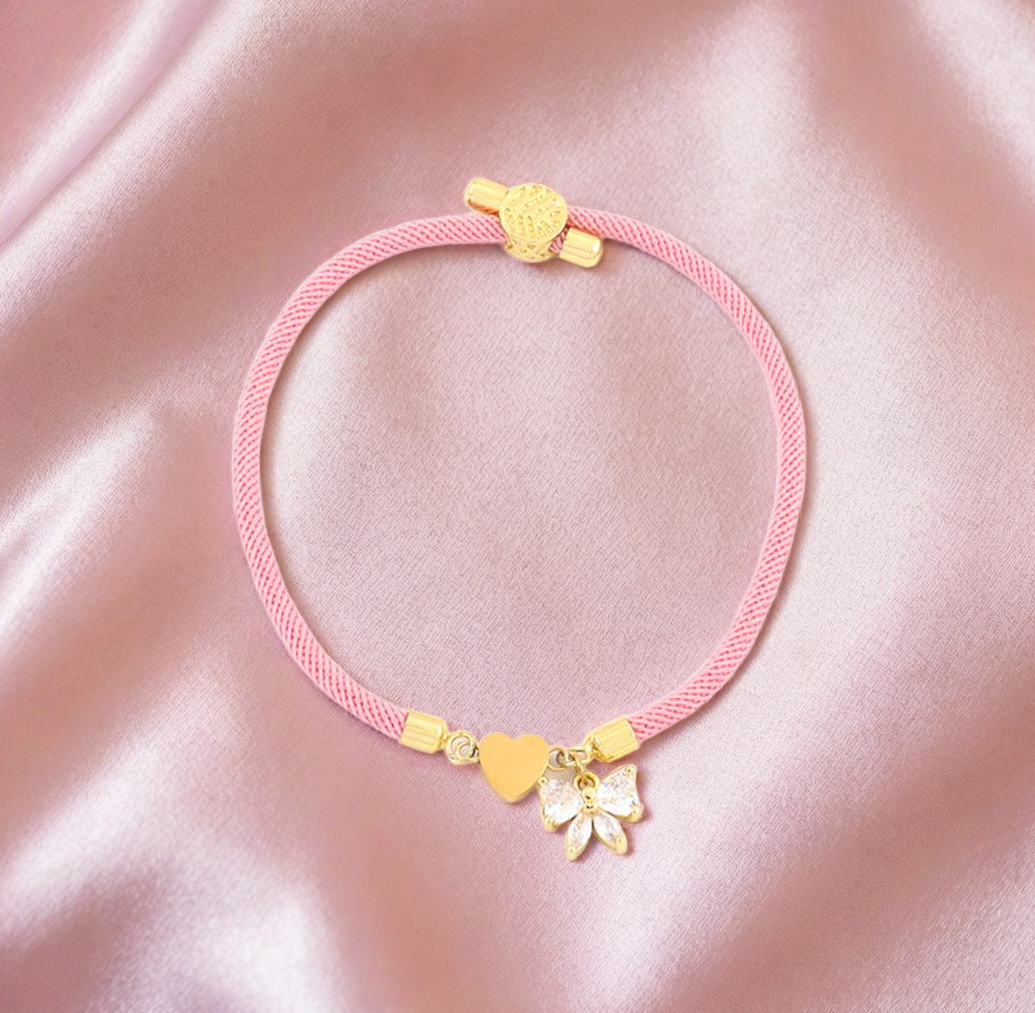 Bracelet nylon acier cœur et noeud strass