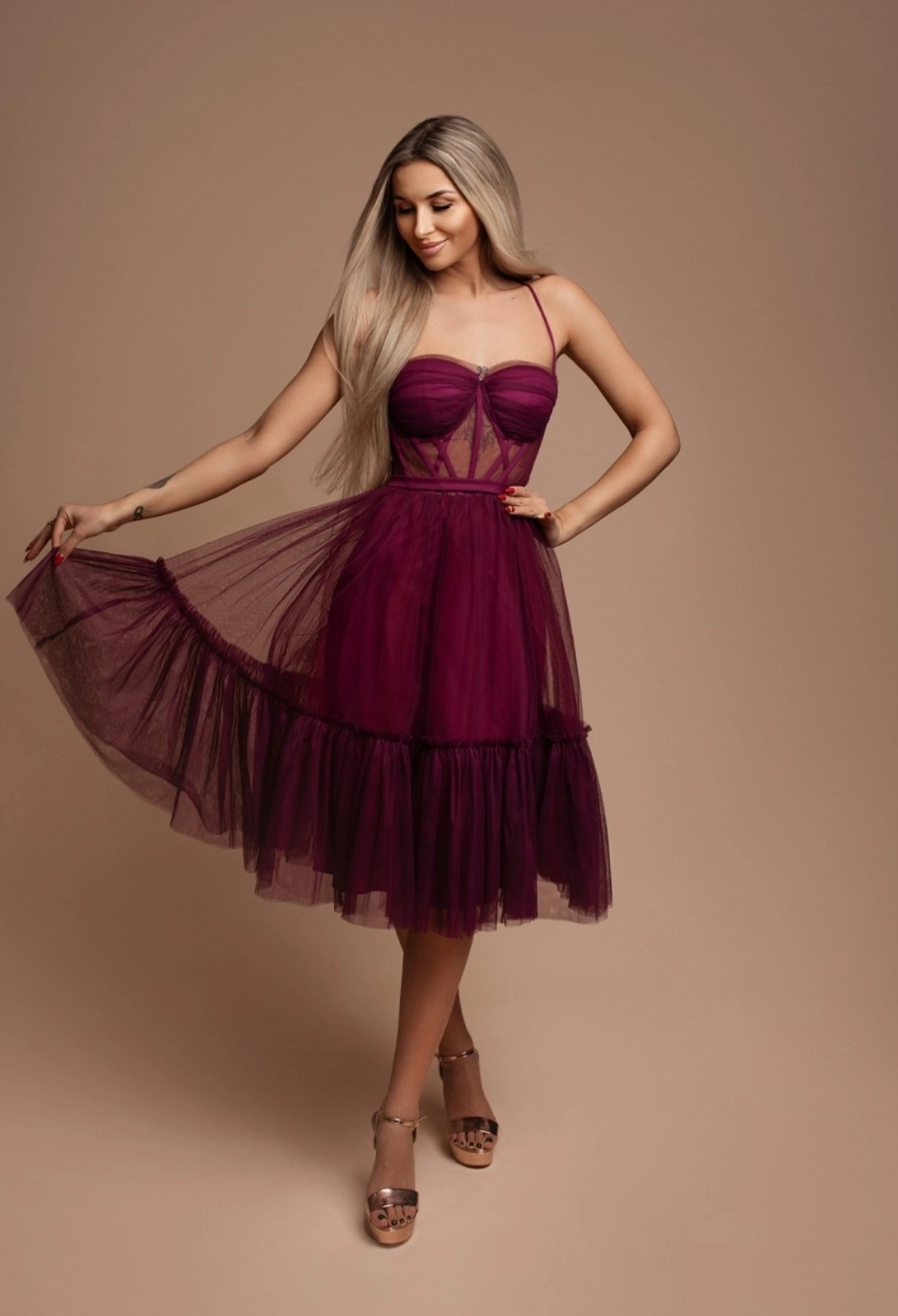 Vestido de Tule Bordô