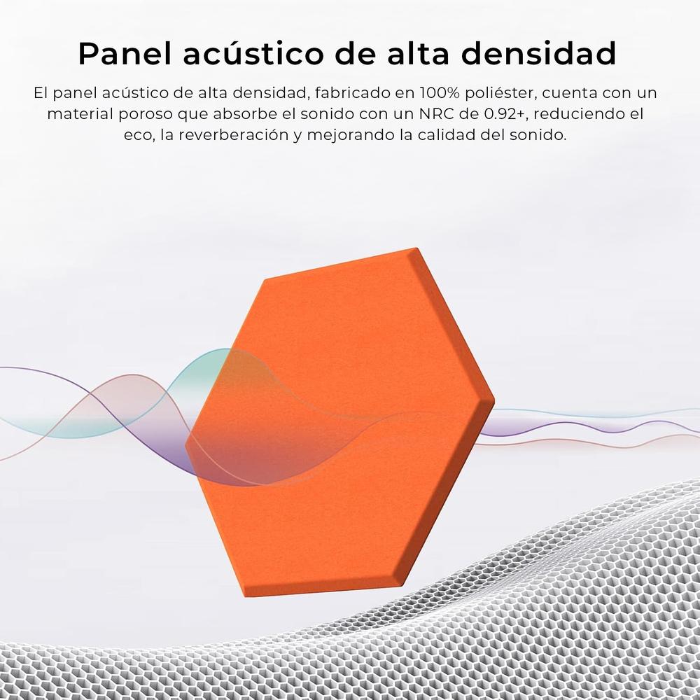 Pack 12 Paneles Acústicos Hexagonales Autoadhesivos De Insonorización 30x26x1cm Naranja