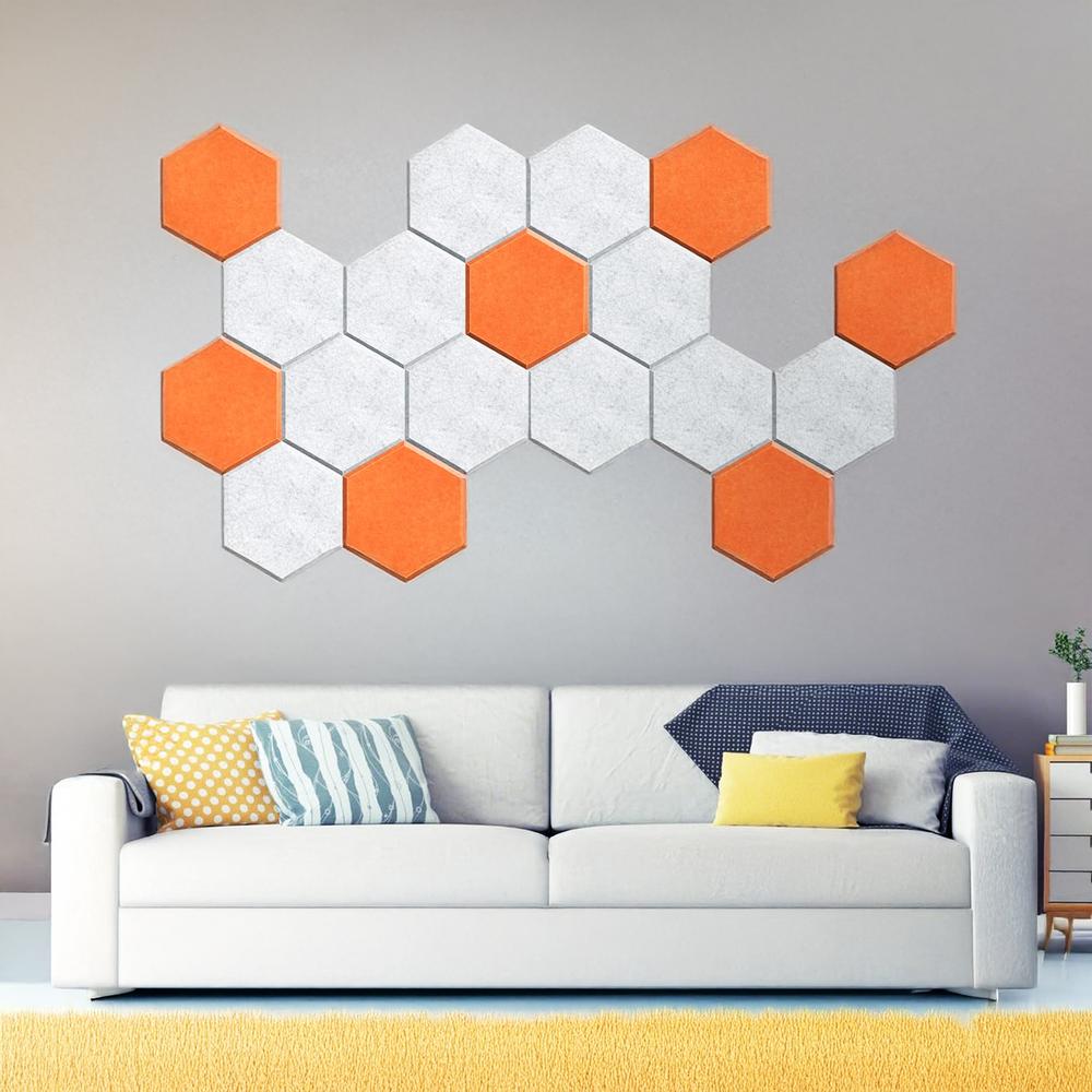 Pack 12 Paneles Acústicos Hexagonales Autoadhesivos De Insonorización 30x26x1cm Naranja
