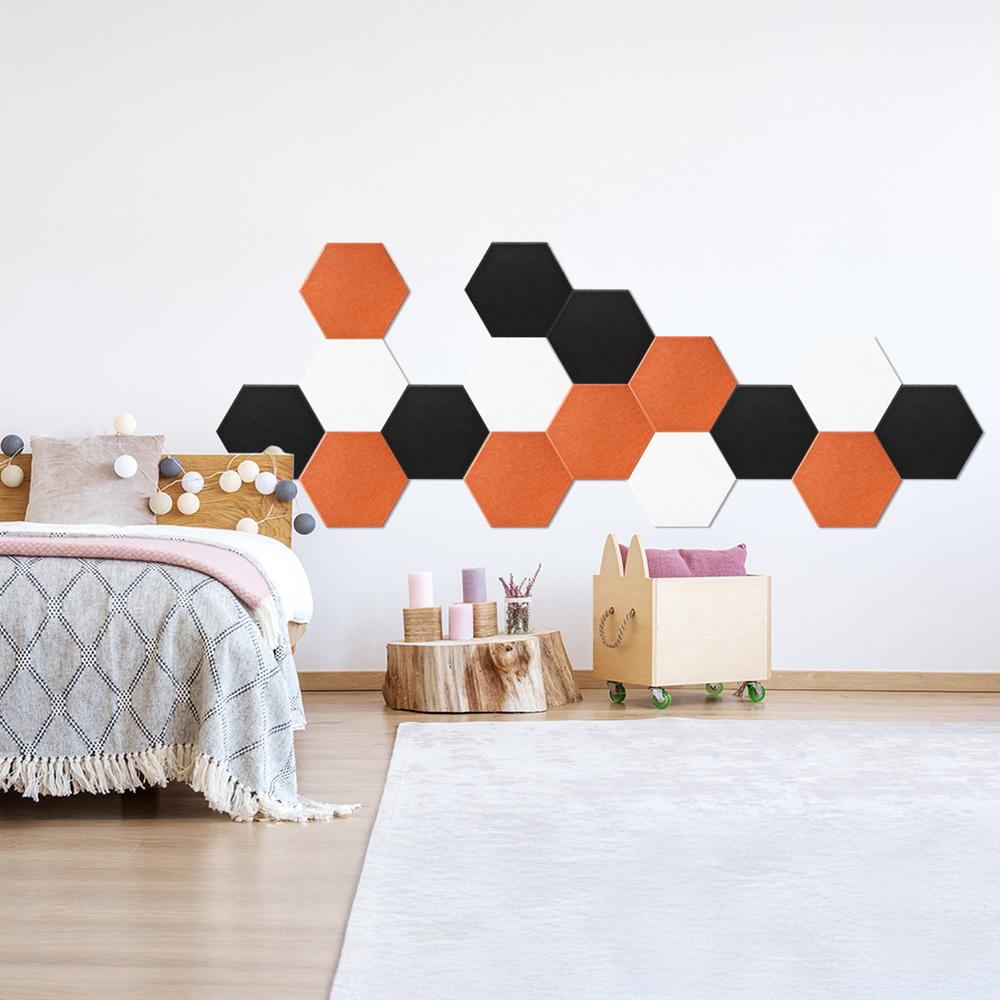 Pack 12 Paneles Acústicos Hexagonales Autoadhesivos De Insonorización 30x26x1cm Naranja