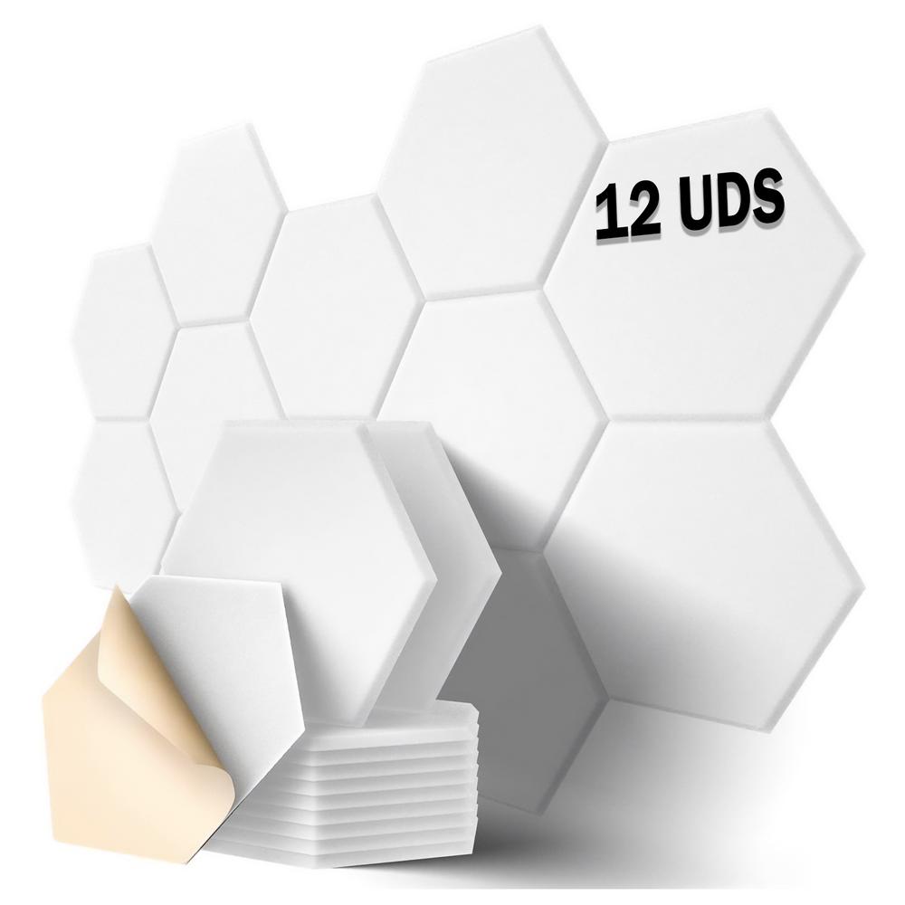 Pack 12 Paneles Acústicos Hexagonales Autoadhesivos De Insonorización 30x26x1cm Blanco