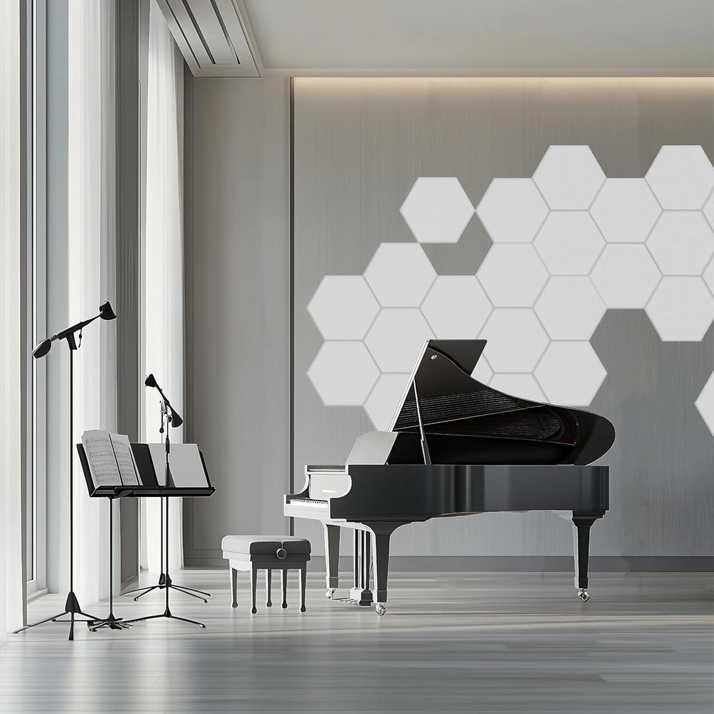 Pack 12 Paneles Acústicos Hexagonales Autoadhesivos De Insonorización 30x26x1cm Blanco