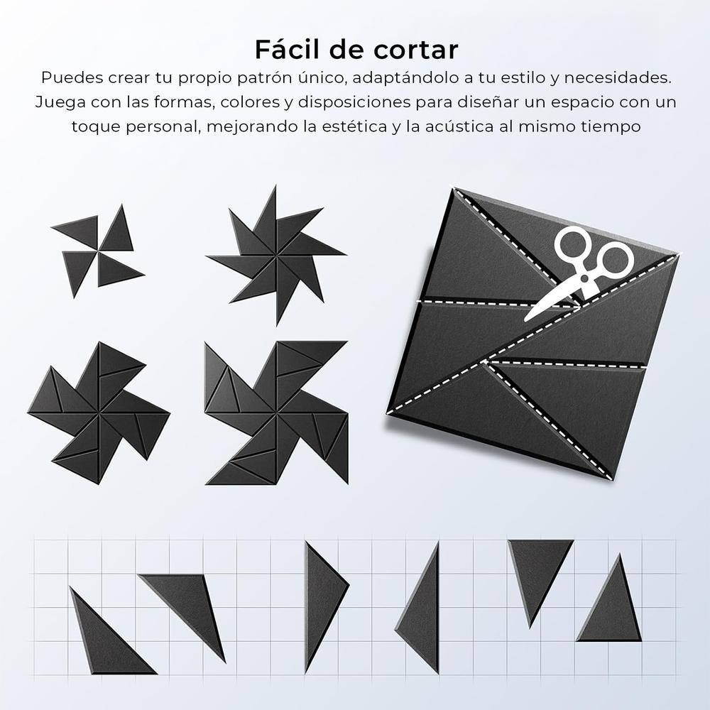 Pack 12 Paneles Acústicos Rectangulares Con Diseño Geométrico 30x30x1cm Negros